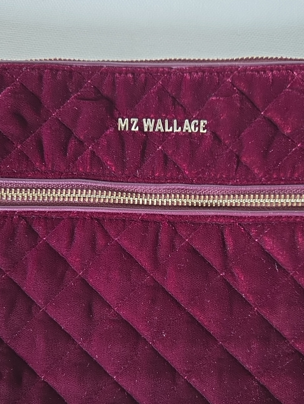 MZ Wallace Quilted Velvet Crossbody Bag in Burgundy with Gold Hardware - Picture 7 of 7